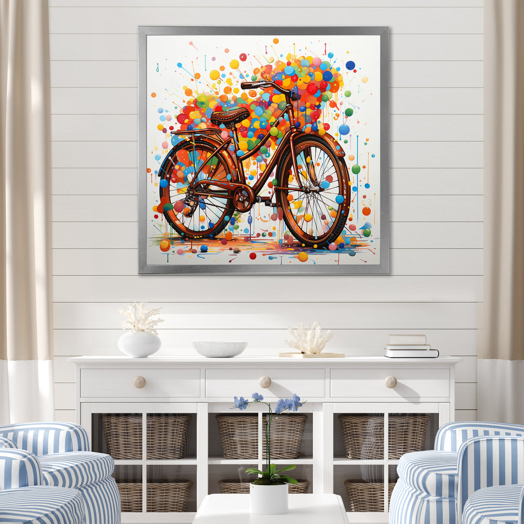 Bicycle Joyful Rides Pointillism I - Bicycle Canvas Wall Art