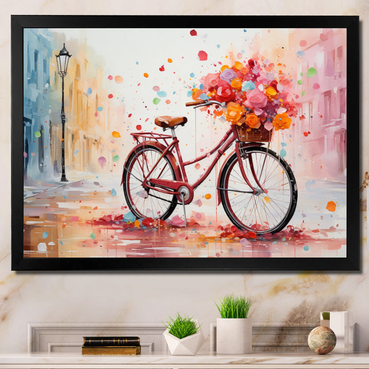 Bicycle Pedaling Memories Pointillism - Bicycle Canvas Wall Art