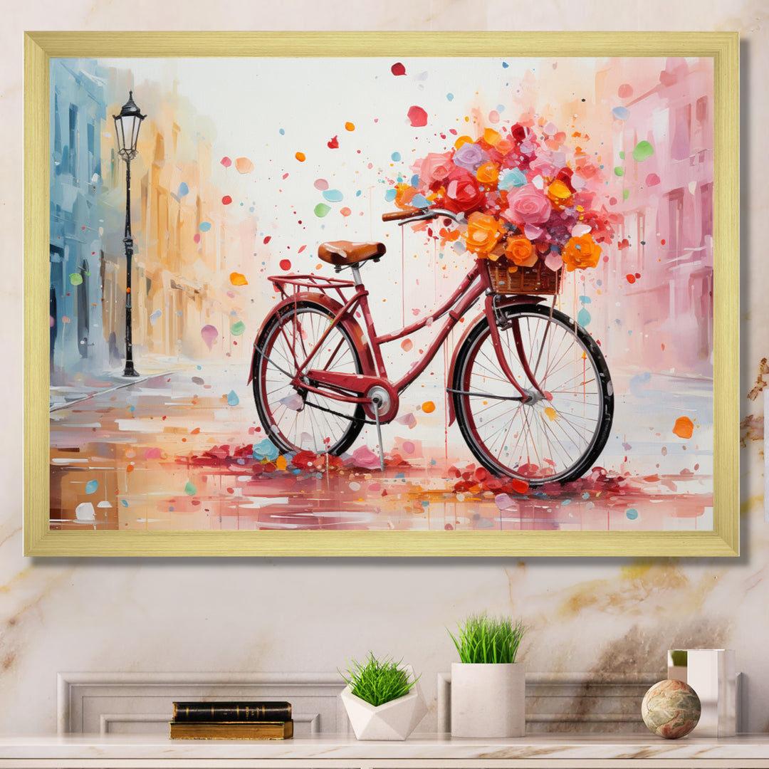 Bicycle Pedaling Memories Pointillism - Bicycle Canvas Wall Art