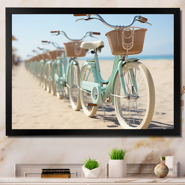 Bicycle Tranquil Pedaling By The Beach I - Bicycle Canvas Wall Art