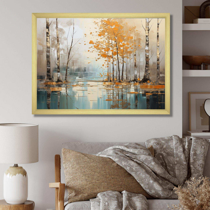 Birch Woods Golden Reflections I - Floral Canvas Wall Art