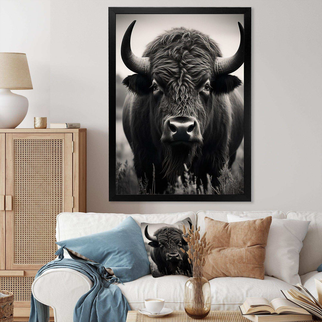 Bison Bison Grazing - Animals Canvas Wall Art
