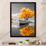 Monochrome Yellow Boat Reflections I - Boat Canvas Wall Art