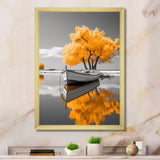 Monochrome Yellow Boat Reflections I - Boat Canvas Wall Art