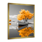 Monochrome Yellow Boat Reflections I - Boat Canvas Wall Art
