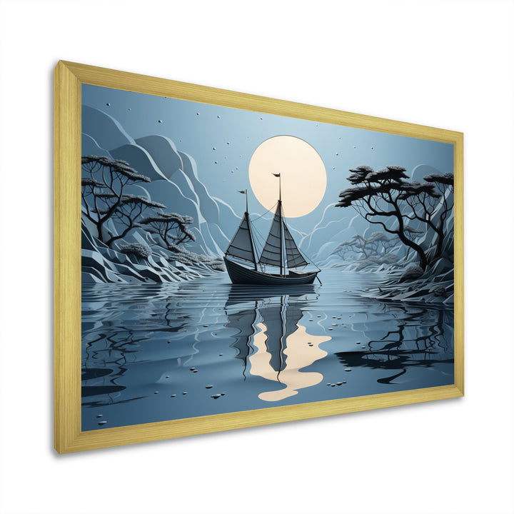 Blue Boat Collage - Boat Canvas Wall Art