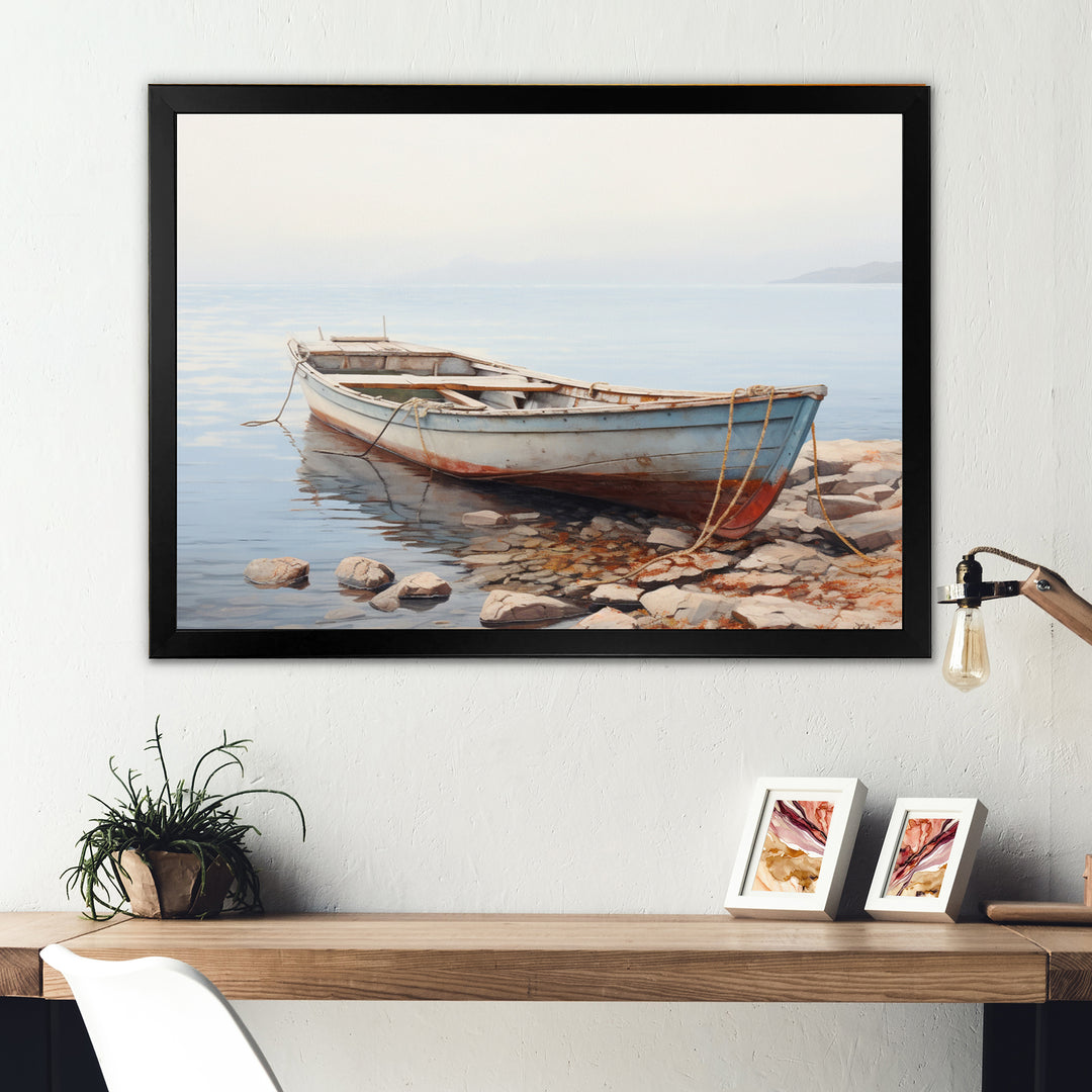 Boat Contemplative Shoreline - Boat Canvas Wall Art