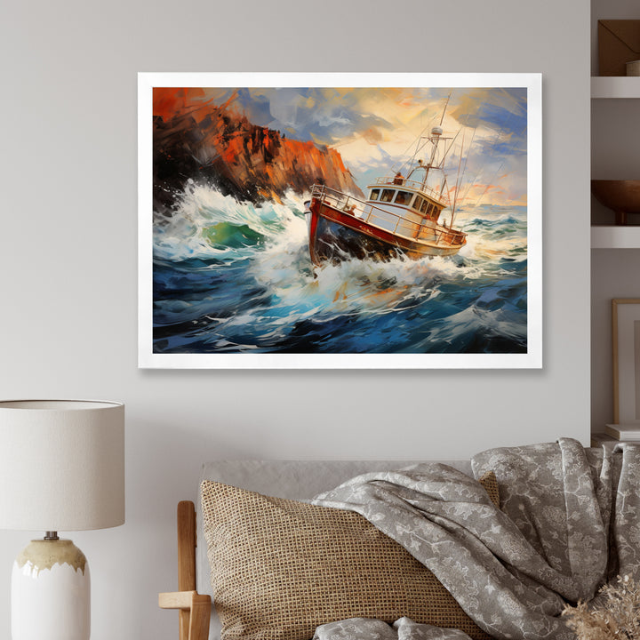 Fishing Boat Dreamy Storm - Boat Canvas Wall Art