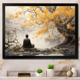 Grey And Yellow Buddhism Enlightened Path II - Spiritual Canvas Wall Art