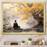 Grey And Yellow Buddhism Enlightened Path II - Spiritual Canvas Wall Art