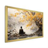 Grey And Yellow Buddhism Enlightened Path II - Spiritual Canvas Wall Art