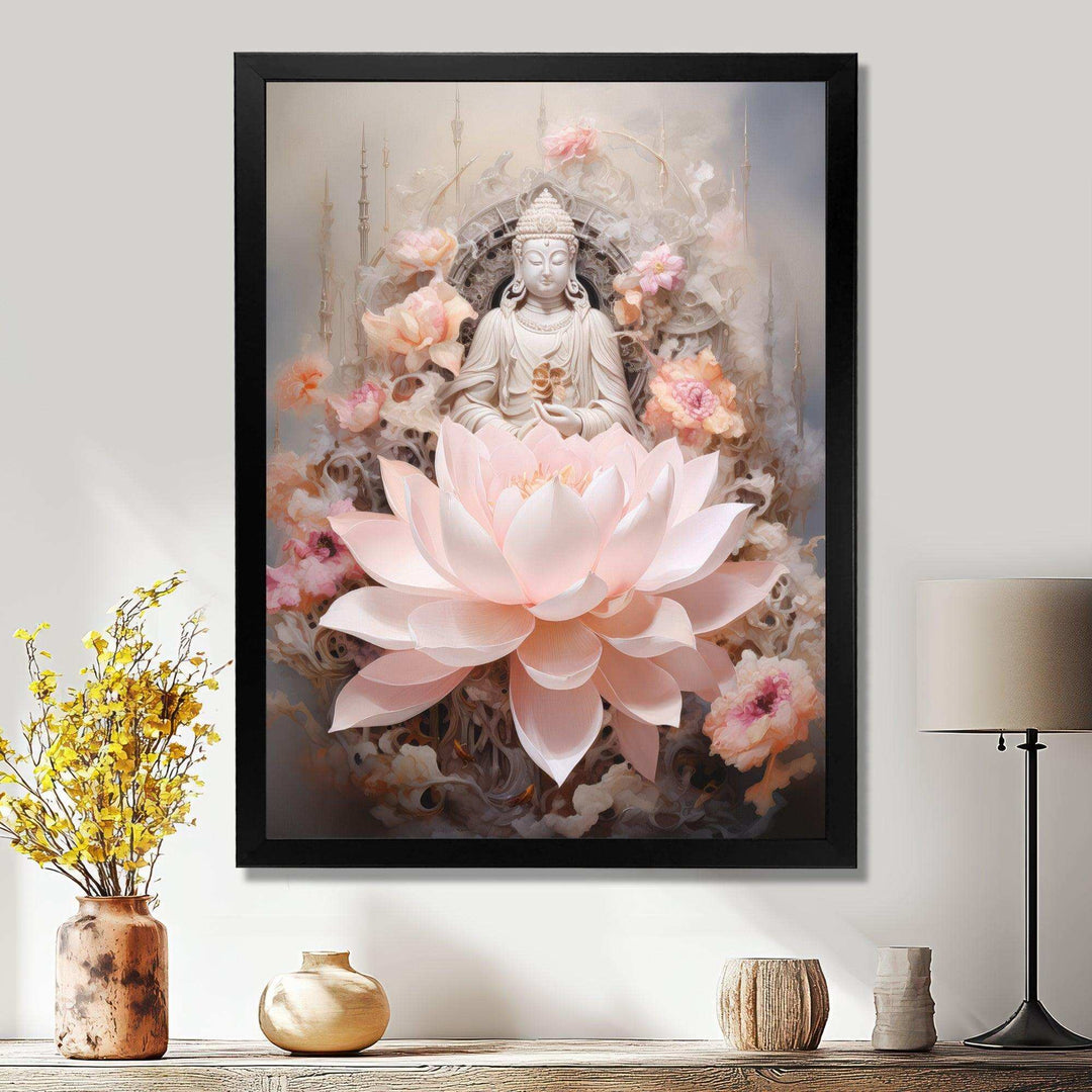 Pink Buddhism Lotus Of Wisdom - Spiritual Canvas Wall Art