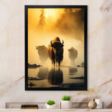Yellow Black Buffalo Ethereal Grazing - Buffalo Canvas Wall Art