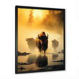 Yellow Black Buffalo Ethereal Grazing - Buffalo Canvas Wall Art
