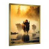 Yellow Black Buffalo Ethereal Grazing - Buffalo Canvas Wall Art