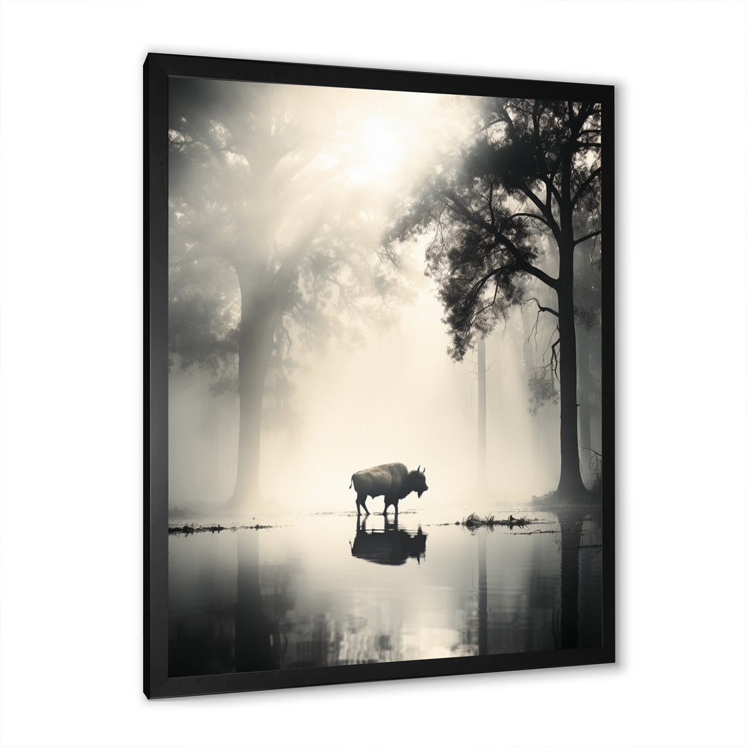Grey Buffalo Ethereal Grazing - Buffalo Canvas Wall Art