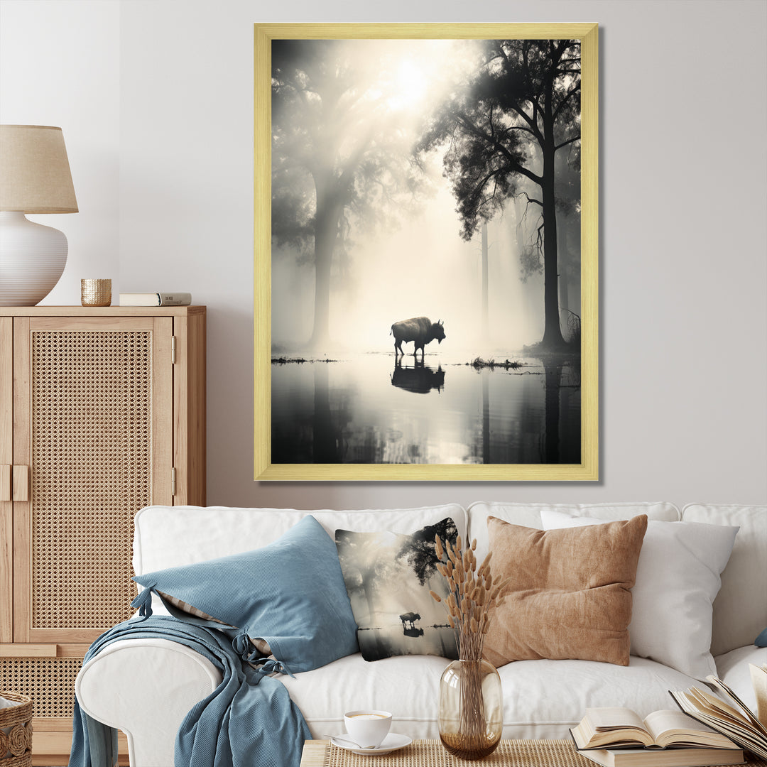 Grey Buffalo Ethereal Grazing - Buffalo Canvas Wall Art