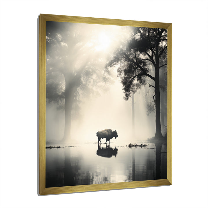 Grey Buffalo Ethereal Grazing - Buffalo Canvas Wall Art