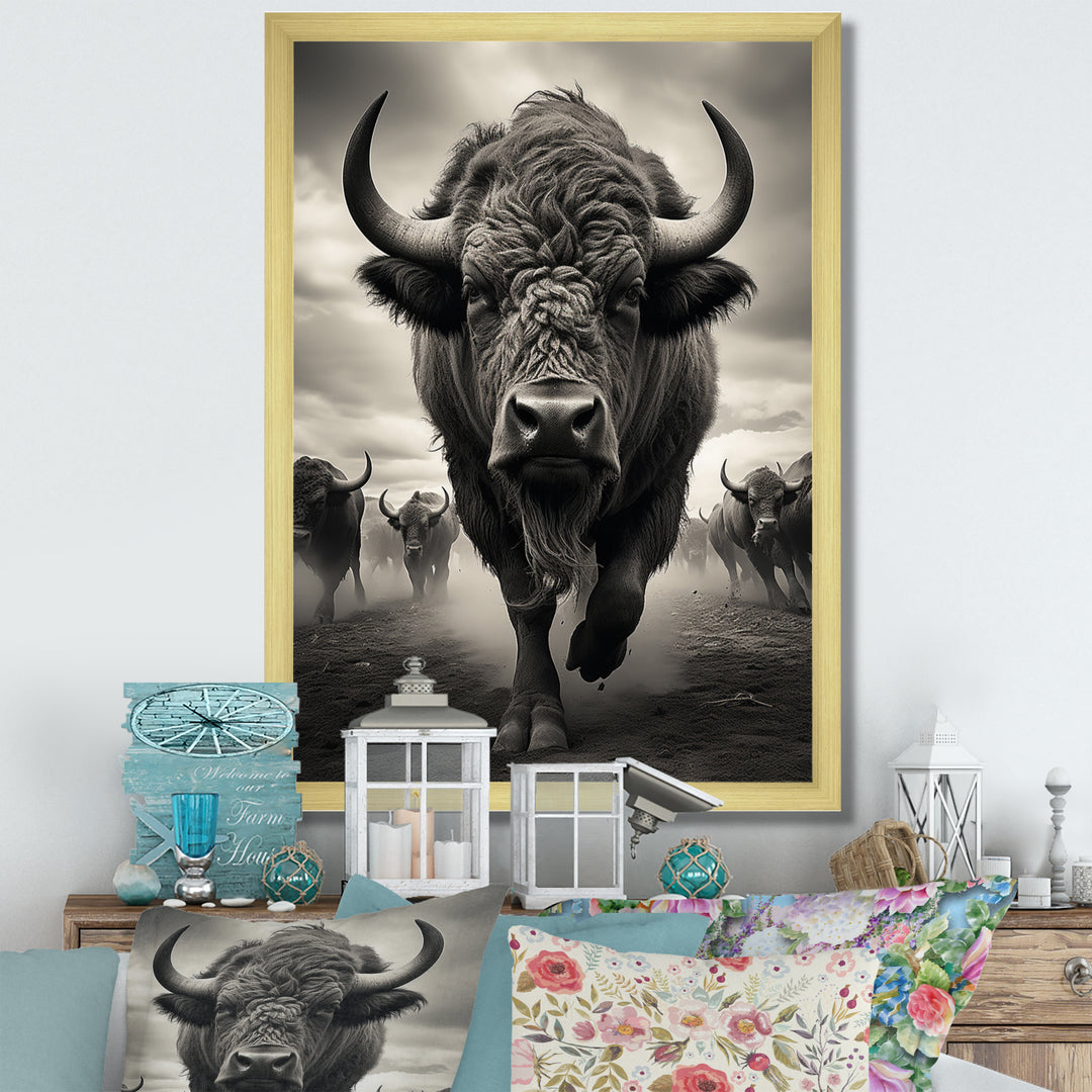 Grey Buffalo Grazing Giants - Buffalo Wall Decor