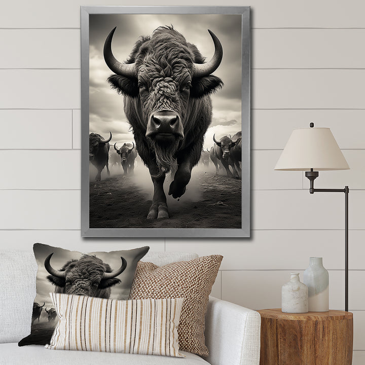 Grey Buffalo Grazing Giants - Buffalo Wall Decor
