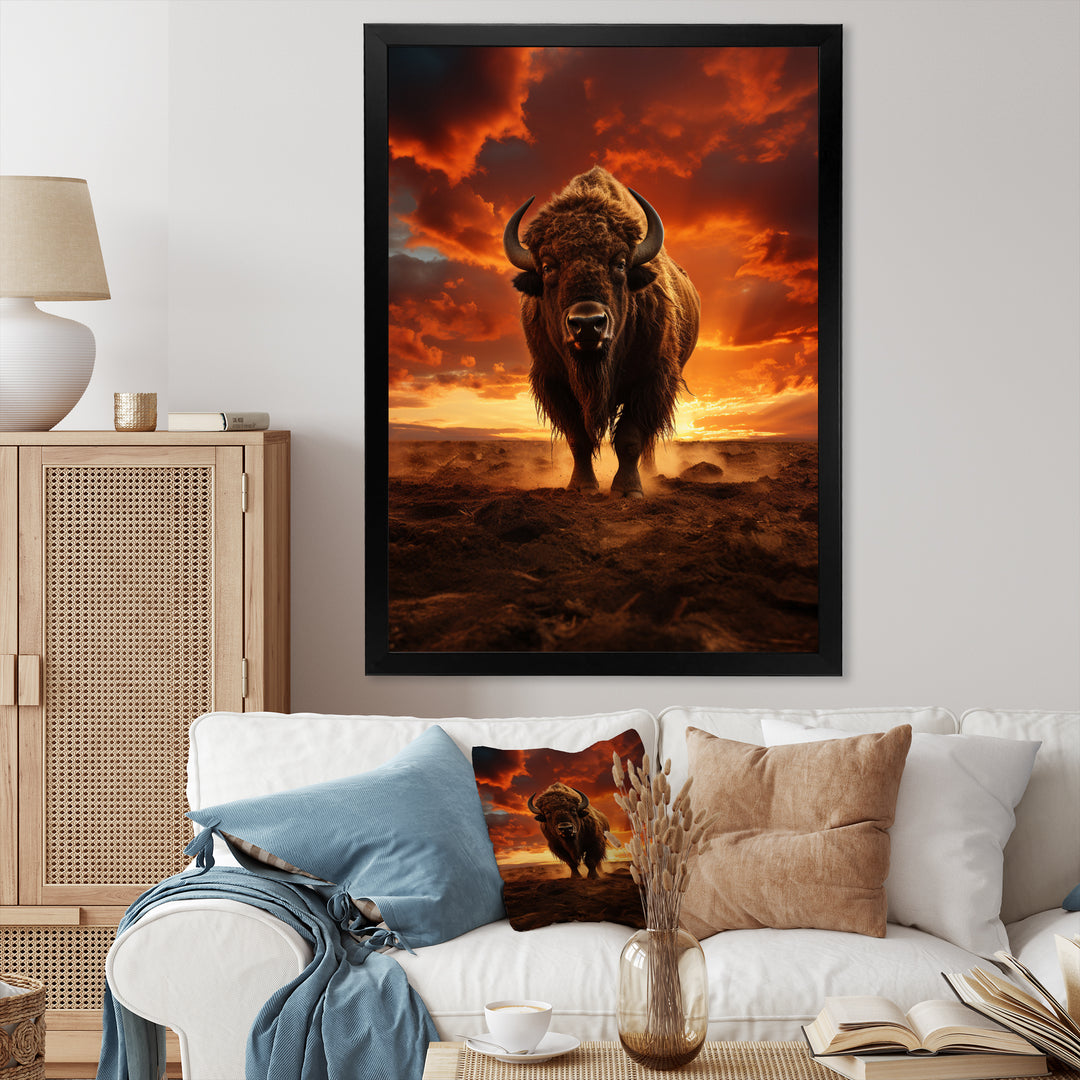 Orange Brown Buffalo Silhouette Serenade - Buffalo Home Decor Art