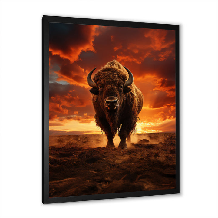 Orange Brown Buffalo Silhouette Serenade - Buffalo Home Decor Art