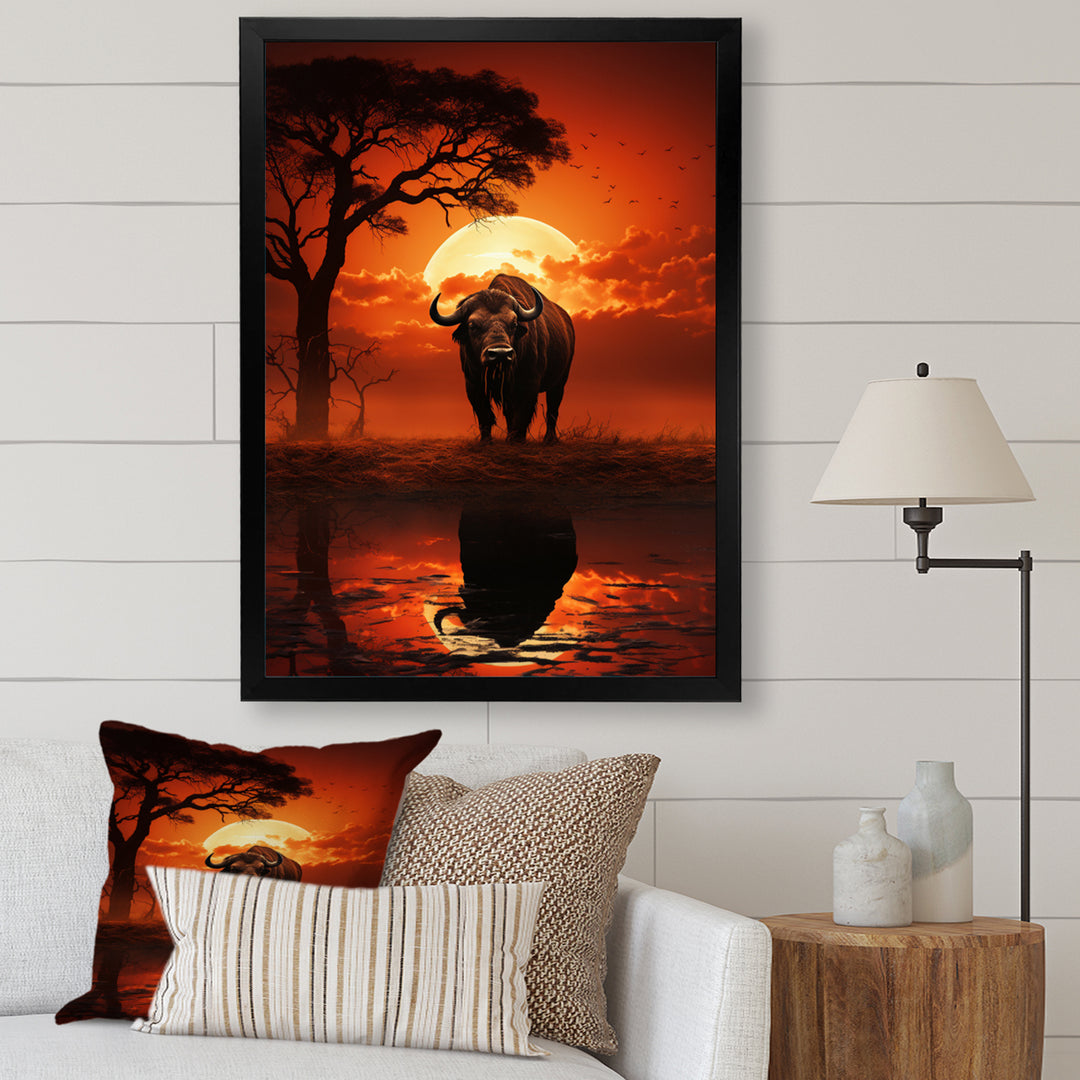 Red Black Buffalo Silhouette Serenade - Buffalo Bedroom Wall Art