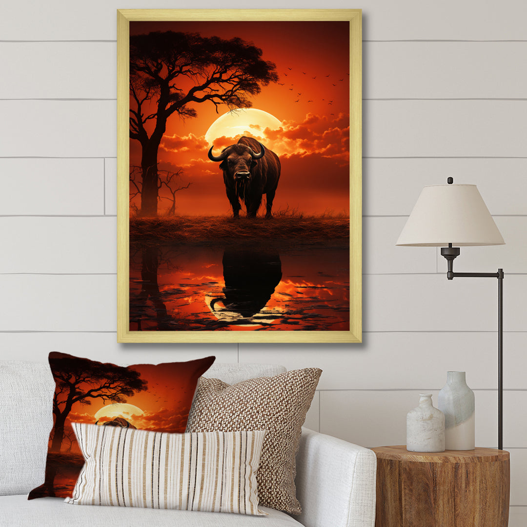 Red Black Buffalo Silhouette Serenade - Buffalo Bedroom Wall Art