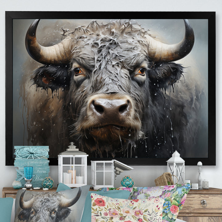 Brown Buffalo Whispering Whiskers Pointillism - Buffalo Canvas Wall Art