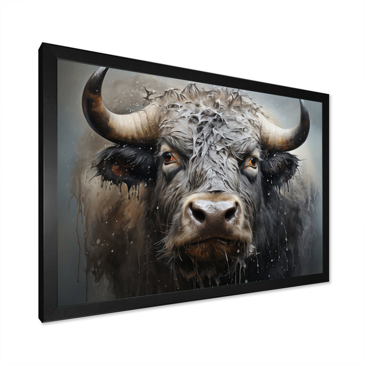 Brown Buffalo Whispering Whiskers Pointillism - Buffalo Canvas Wall Art