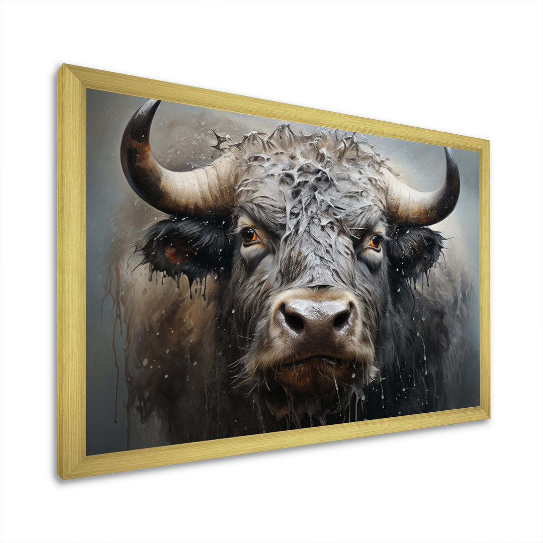 Brown Buffalo Whispering Whiskers Pointillism - Buffalo Canvas Wall Art