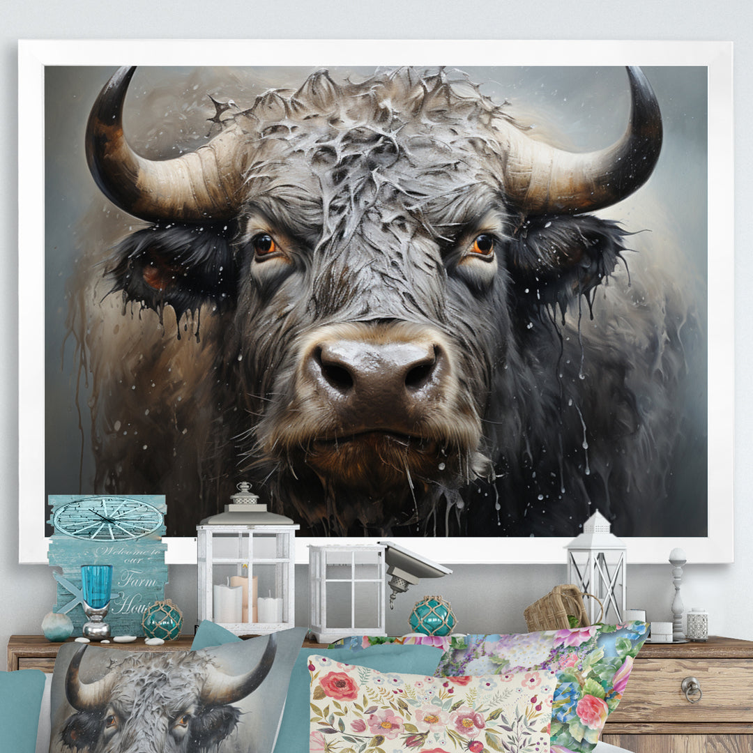 Brown Buffalo Whispering Whiskers Pointillism - Buffalo Canvas Wall Art