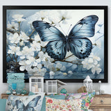 Blue White Butterfly Reflection - Animals Canvas Wall Art