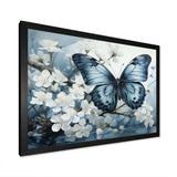 Blue White Butterfly Reflection - Animals Canvas Wall Art