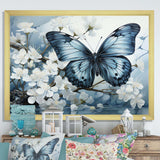 Blue White Butterfly Reflection - Animals Canvas Wall Art