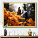 Orange Grey Butterfly Fluttering Grace - Orange Butterfly Wall Art