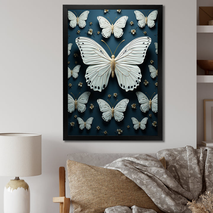 White Black Butterfly Fluttering Wings Butterflies - Butterfly Framed Canvas Art
