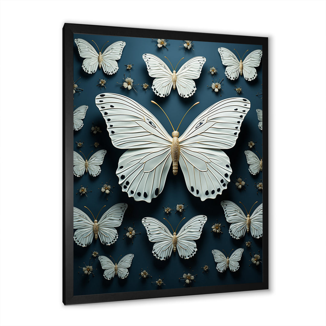 White Black Butterfly Fluttering Wings Butterflies - Butterfly Framed Canvas Art