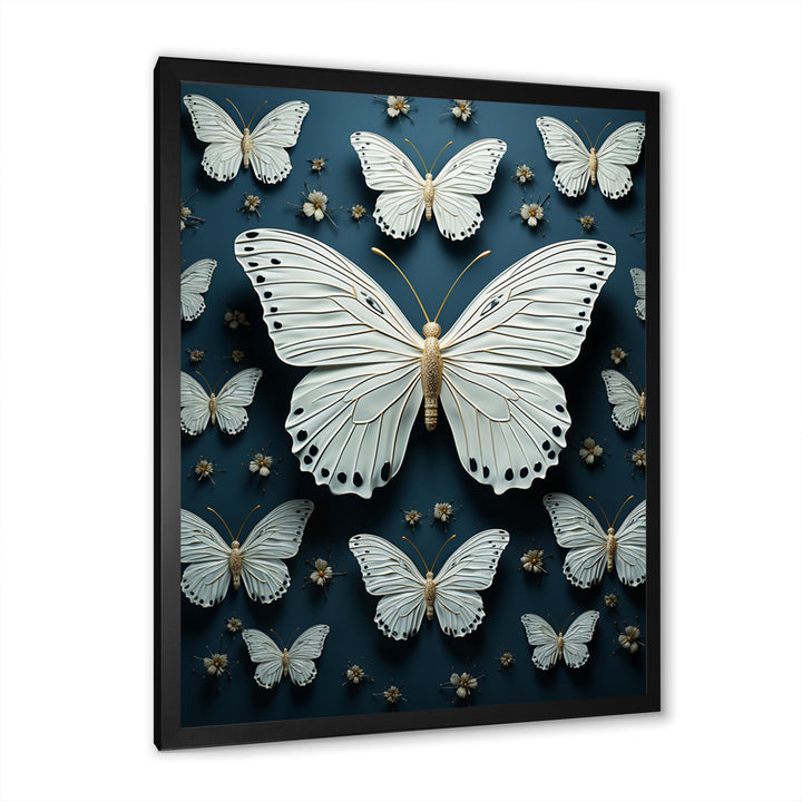 White Black Butterfly Fluttering Wings Butterflies - Butterfly Framed Canvas Art