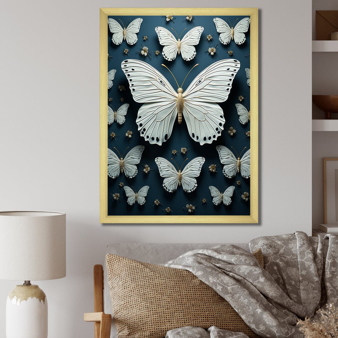 White Black Butterfly Fluttering Wings Butterflies - Butterfly Framed Canvas Art