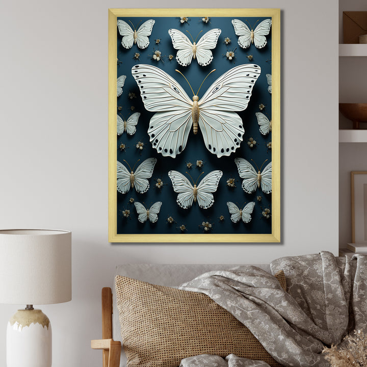 White Black Butterfly Fluttering Wings Butterflies - Butterfly Framed Canvas Art
