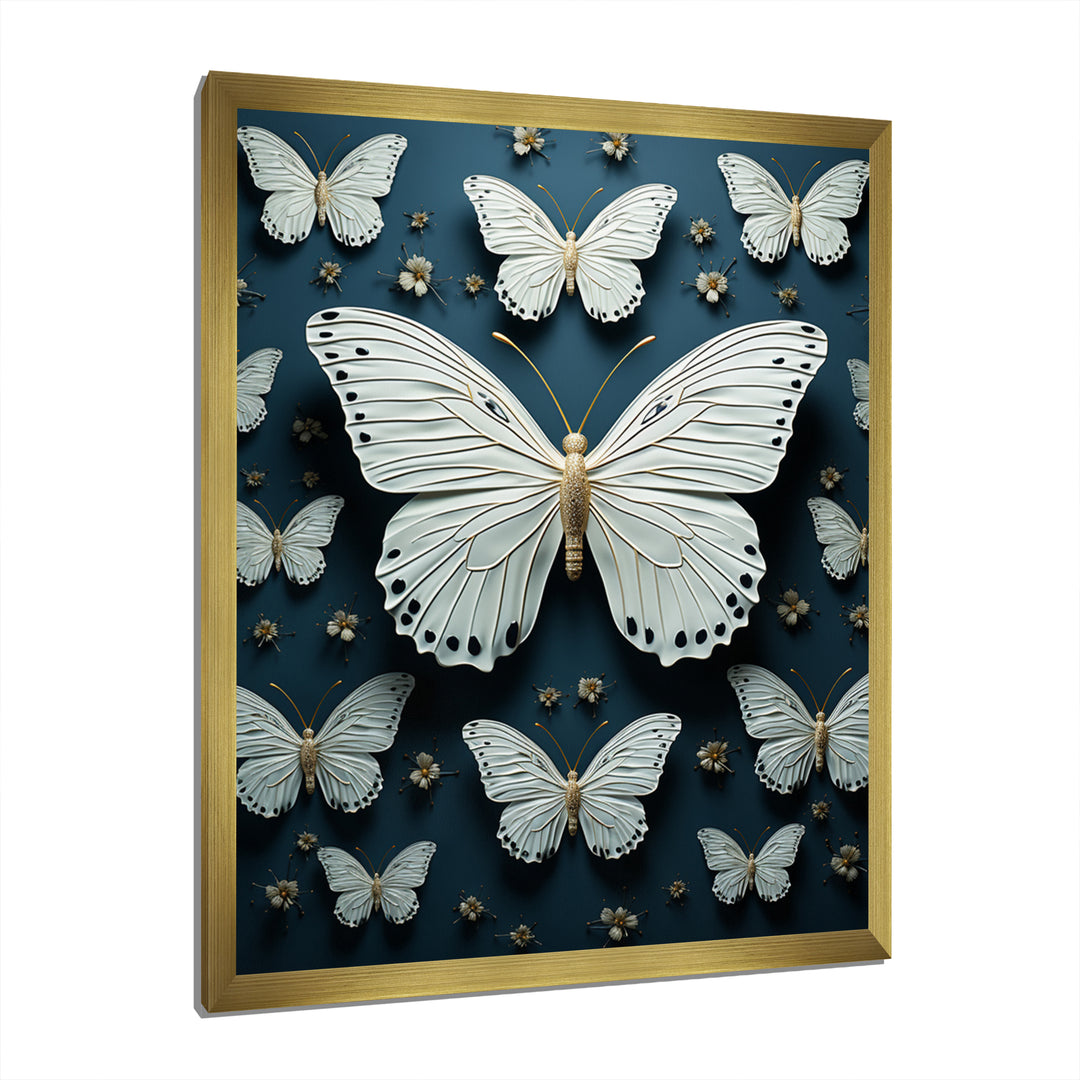 White Black Butterfly Fluttering Wings Butterflies - Butterfly Framed Canvas Art