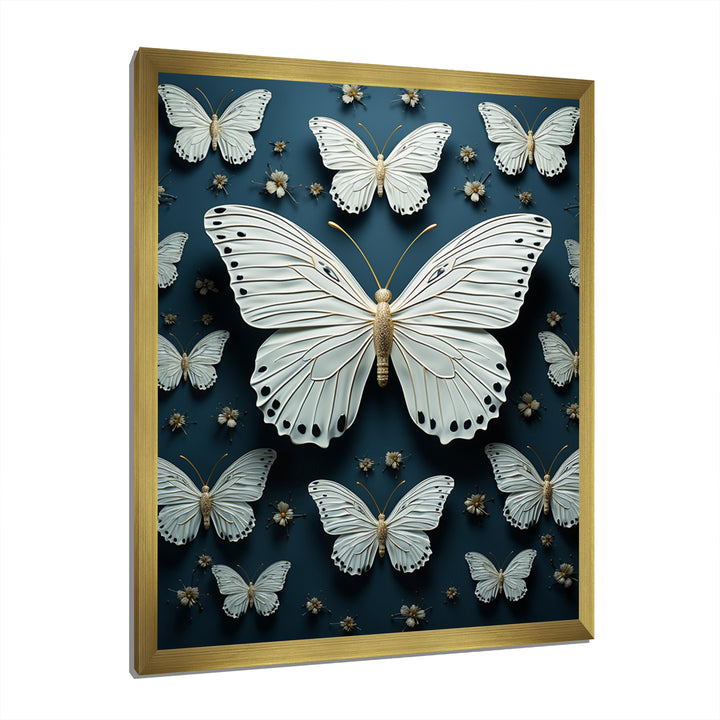 White Black Butterfly Fluttering Wings Butterflies - Butterfly Framed Canvas Art