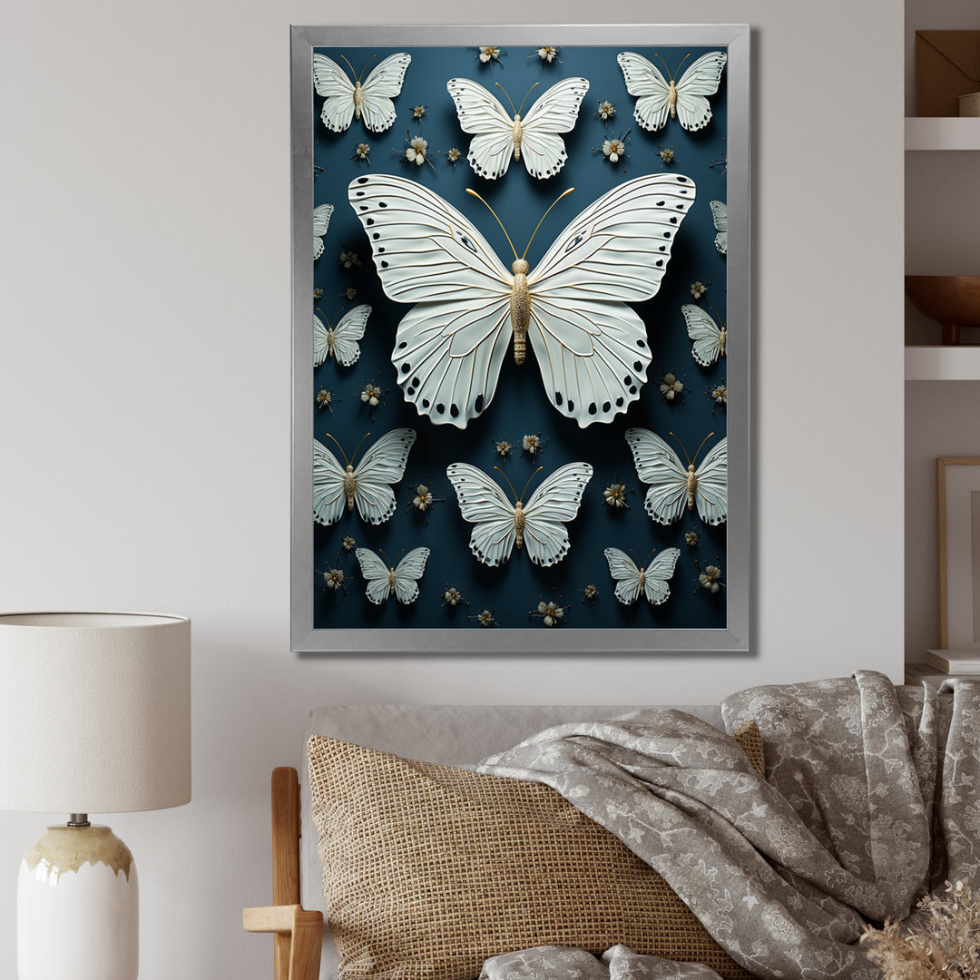 White Black Butterfly Fluttering Wings Butterflies - Butterfly Framed Canvas Art