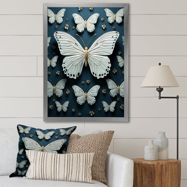 White Black Butterfly Fluttering Wings Butterflies - Butterfly Framed Canvas Art