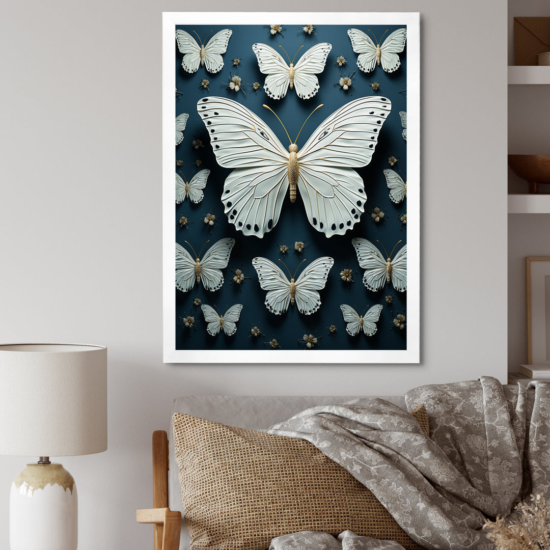 White Black Butterfly Fluttering Wings Butterflies - Butterfly Framed Canvas Art