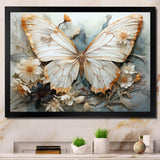 White Grey Butterfly Intricate Patterns - Animals Canvas Wall Art