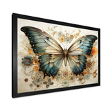 Teal Beige Butterfly Intricate Patterns - Animals Canvas Wall Art