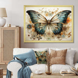 Teal Beige Butterfly Intricate Patterns - Animals Canvas Wall Art