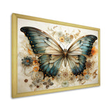 Teal Beige Butterfly Intricate Patterns - Animals Canvas Wall Art